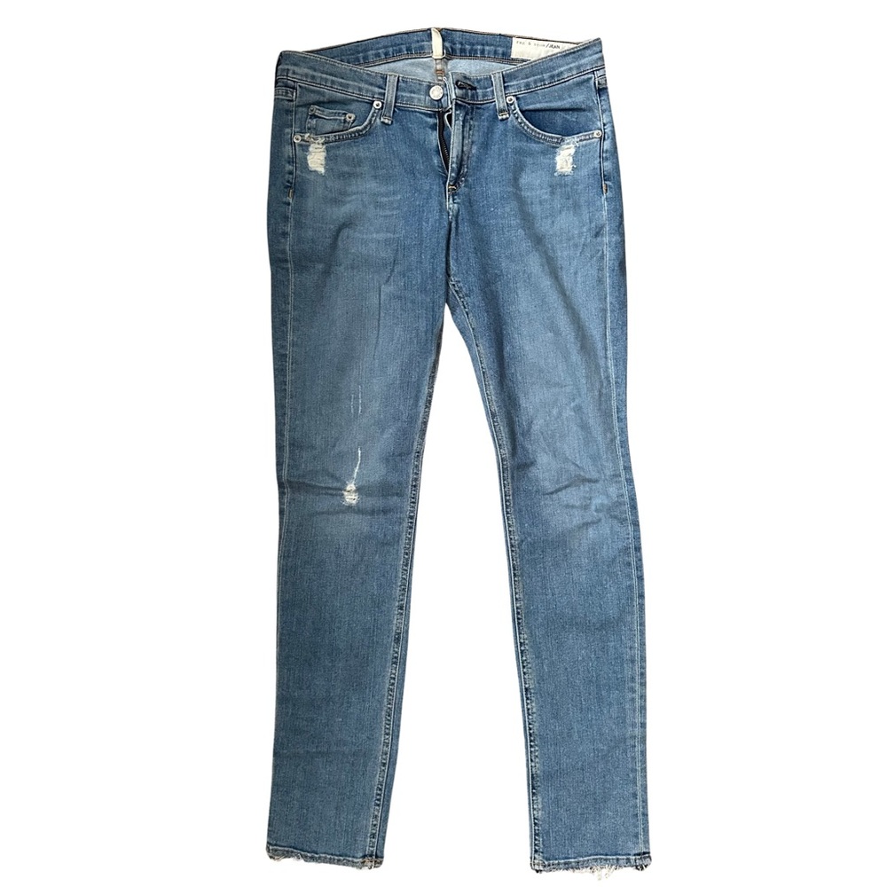 Rag & Bone Blue Skinny Jeans with Distressed Details